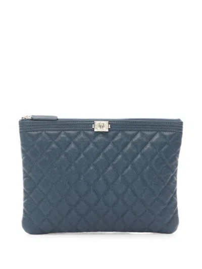 Pre-owned Chanel 2019 Boy Quilted Clutch Bag In Blue
