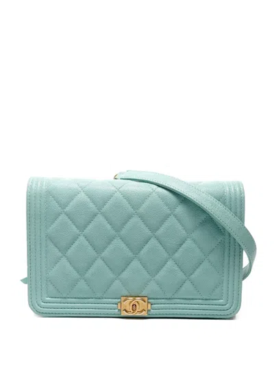 Pre-owned Chanel 2019 Boy Wallet On Chain Bag In Blue