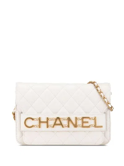 Pre-owned Chanel 2019 Calfskin Enchained Flap Wallet On Chain Crossbody Bag In White