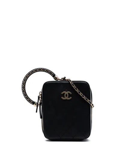 Pre-owned Chanel 2019 Calfskin Stitched Cup Of Tea Vanity Case Satchel In Black