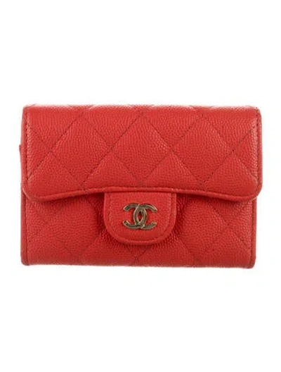 Pre-owned Chanel 2019 Card Holder Flap Trifold Wallet In Red