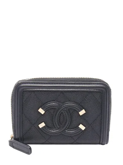 Pre-owned Chanel 2019 Caviar Cc Filigree Purse Coin Pouch In Black