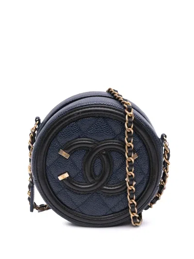 Pre-owned Chanel 2019 Caviar Cc Filigree Round Crossbody Bag