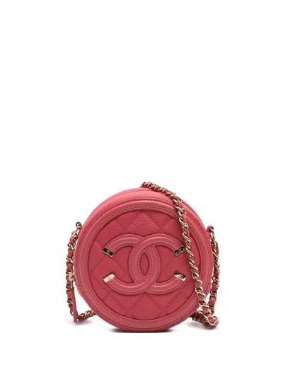 Pre-owned Chanel 2019 Caviar Cc Filigree Round Crossbody Bag In Pink