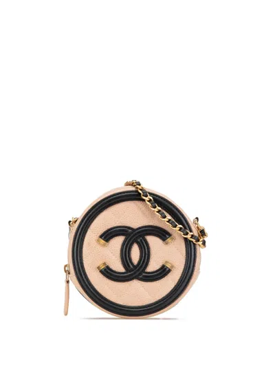 Pre-owned Chanel 2019 Caviar Cc Filigree Round Crossbody Bag In Brown