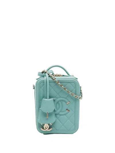 Pre-owned Chanel 2019 Caviar Cc Filigree Vertical Vanity Case Satchel In Blue