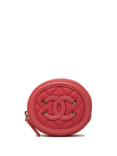 Pre-owned Chanel 2019 Caviar Filigree Coin Pouch In Pink