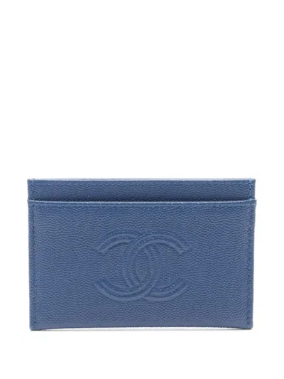 Pre-owned Chanel 2019 Caviar-leather Card Holder In Blue