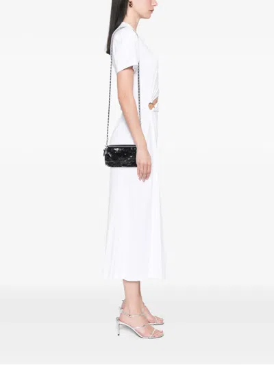 Pre-owned Chanel 2019 Cc Calfskin And Sequin Double Zip Wallet On Chain Crossbody Bag In Black