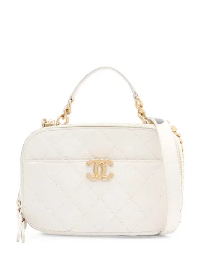 Pre-owned Chanel 2019 Cc Caviar Top Handle Vanity Case Satchel In White