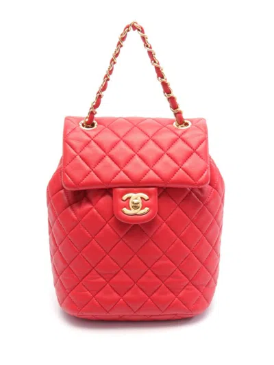 Pre-owned Chanel 2019 Cc Diamond-quilted Backpack In Red