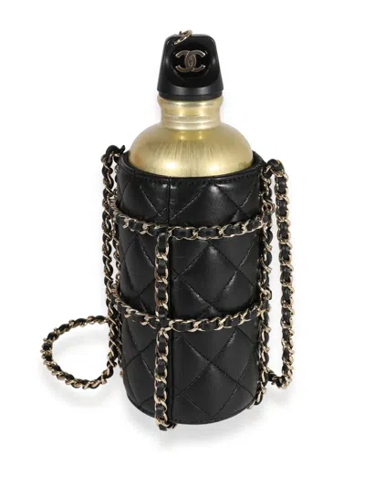 Pre-owned Chanel 2019 Cc Diamond-quilted Water Bottle In Black