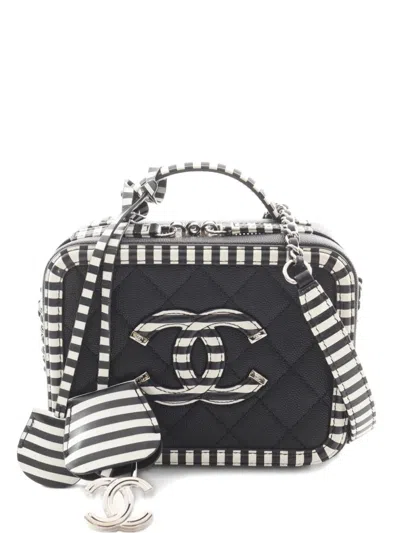 Pre-owned Chanel 2019 Cc Filigree Stripes Shoulder Bag In Black