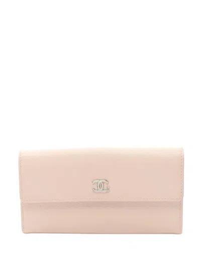Pre-owned Chanel 2019 Cc Goatskin Flower Gusset Flap Wallet Long Wallets In Pink