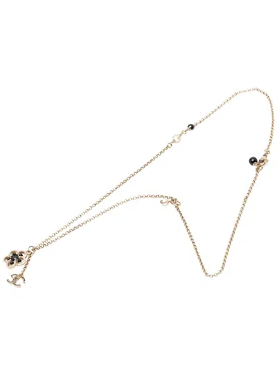 Pre-owned Chanel 2019 Cc Gold Plated Strass Faux Pearl Flower Pendant Necklace Costume Necklace