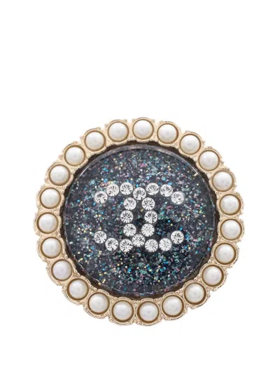 Pre-owned Chanel 2019 Cc Gold Plated Strass Faux Pearl Glitter Brooch Costume Brooch