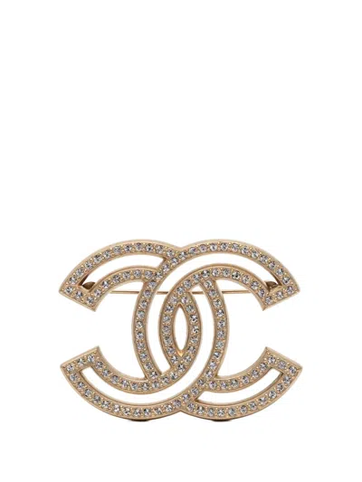 Pre-owned Chanel 2019 Cc Gold-plated Strass Brooch Costume Brooch