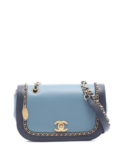 Pre-owned Chanel 2019 Cc Lambskin And Caviar Lovely Chains Flap Shoulder Bag In Blue