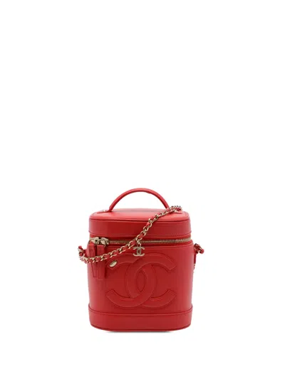 Pre-owned Chanel 2019 Cc Lambskin Vanity Case Satchel In Red