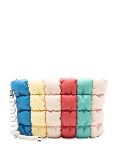 Pre-owned Chanel 2019 Cc Multicolore Padded Lambskin Faux Pearl Clutch Bag In White