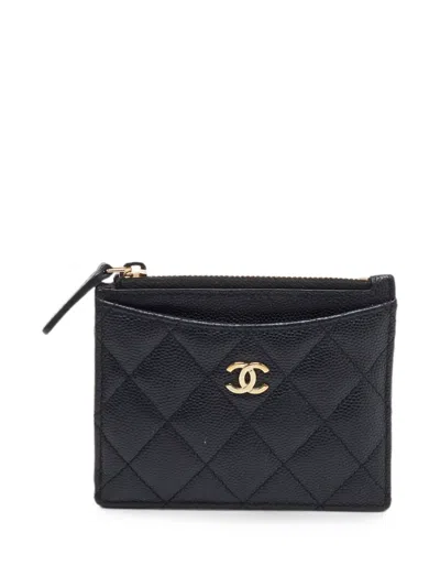 Pre-owned Chanel 2019 Cc Quilted Card Holder In Black