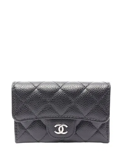 Pre-owned Chanel 2019 Cc Quilted Caviar Case Card Holder In Black