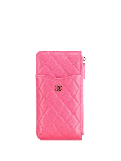 Pre-owned Chanel 2019 Cc Quilted Caviar Flat Phone Case Wallet Pouch In Pink
