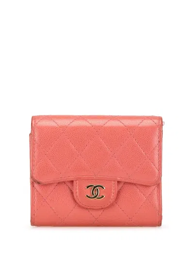 Pre-owned Chanel 2019 Cc Quilted Caviar Trifold Wallet Small Wallets In Pink
