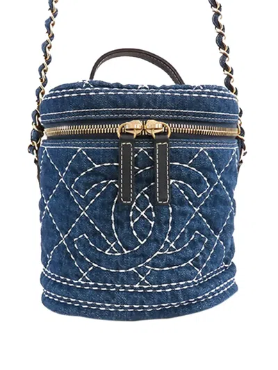 Pre-owned Chanel 2019 Cc Quilted Denim Vanity Bag Satchel In Blue