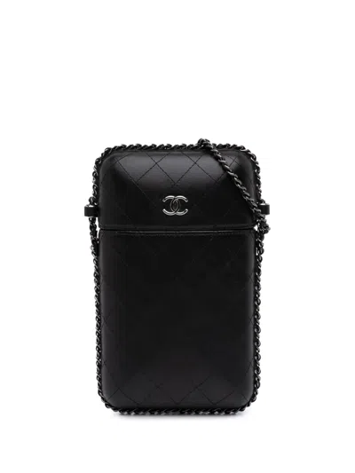 Pre-owned Chanel 2019 Cc Quilted Lambskin Chain Around Phone Holder Crossbody Bag