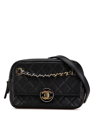 Pre-owned Chanel 2019 Cc Quilted Lambskin Chain Camera Bag Crossbody Bag In Black