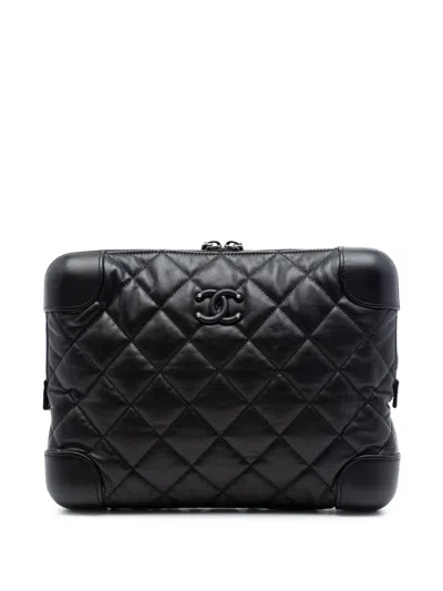 Pre-owned Chanel 2019 Cc Quilted Lambskin Classic Trunk Case Clutch Bag In Black