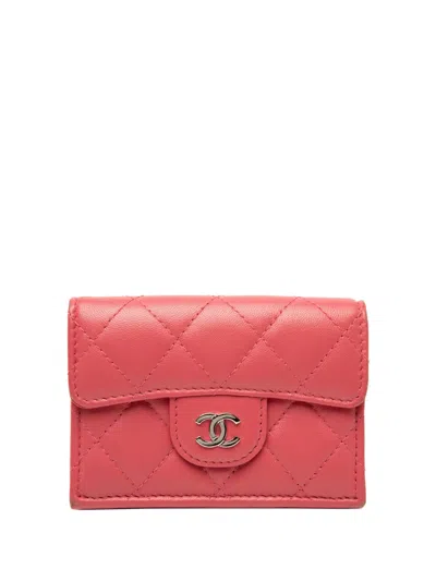 Pre-owned Chanel 2019 Cc Quilted Lambskin Compact Flap Wallet Small Wallets In Pink