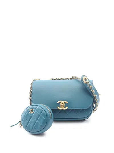 Pre-owned Chanel 2019 Cc Quilted Lambskin Multi Pouching Flap Bag Crossbody Bag In Green