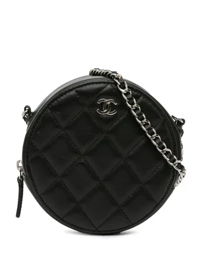 Pre-owned Chanel 2019 Cc Quilted Lambskin Round Clutch With Chain Crossbody Bag In Black