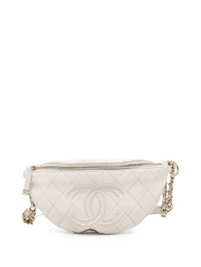 Pre-owned Chanel 2019 Cc Quilted Lambskin Studded Logo Belt Bag