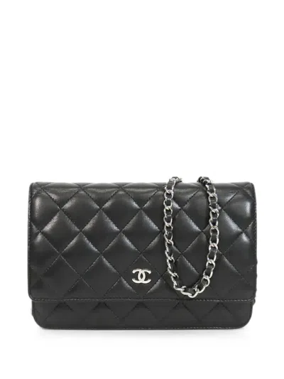 Pre-owned Chanel 2019 Cc Quilted Lambskin Wallet On Chain Crossbody Bag In Black