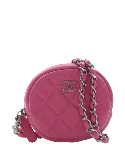 Pre-owned Chanel 2019 Cc Quilted Lambskin Zip Around Coin Pouch With Chain Crossbody Bag In Pink