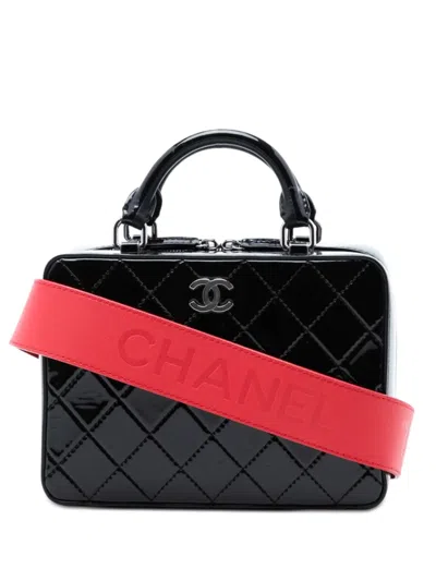Pre-owned Chanel 2019 Cc Quilted Patent Travel Kit Vanity Case Satchel In Black