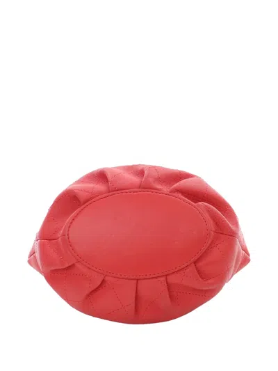 Pre-owned Chanel 2019 Cc Stitched Calfskin Tote Bucket Bag In Red