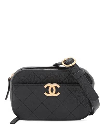 Pre-owned Chanel 2019 Cc Stitched Caviar Waist Bag Belt Bag In Black