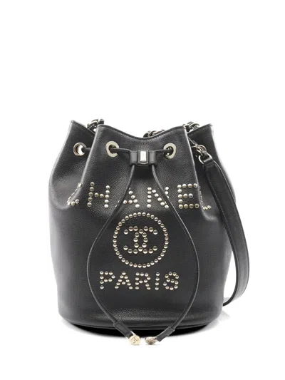 Pre-owned Chanel 2019 Chain Bucket Bag In Black