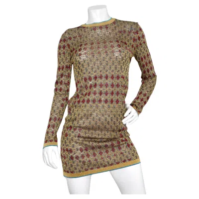 Pre-owned Chanel 2019  Metallic Gold-tone Knit Egypt Collection Mini Dress In Brown