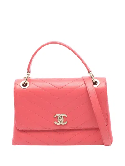 Pre-owned Chanel 2019 Chevron Calfskin Top Handle Bag Satchel In Pink