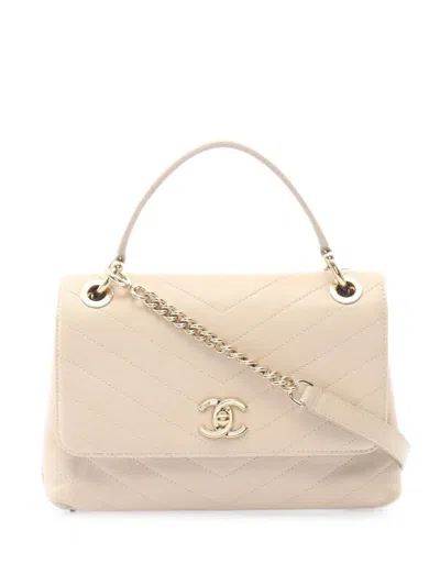 Pre-owned Chanel 2019 Chevron Chic Handbag In Neutrals
