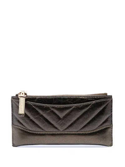 Pre-owned Chanel 2019 Chevron Metallic Aged Calfskin Gabrielle Zip Pouch In Brown