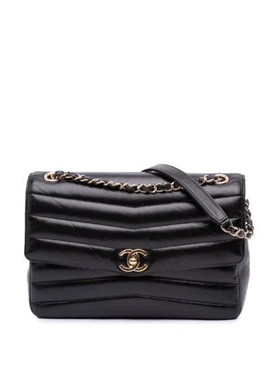 Pre-owned Chanel 2019 Chevron Shiny Lambskin Miroir Flap Shoulder Bag