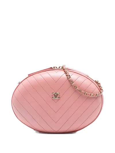 Pre-owned Chanel 2019 Chevron Stitched Calfskin La Pausa Evening Bag Crossbody Bag In Pink