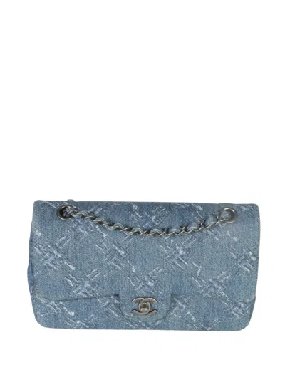 Pre-owned Chanel 2019 Classic Flap Chain Printed Denim Bag In Blue