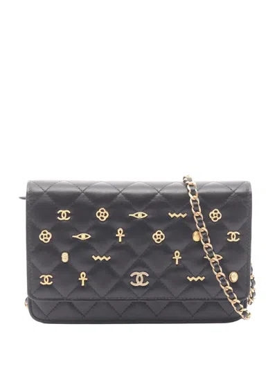 Pre-owned Chanel 2019 Classic Lambskin Egyptian Amulet Wallet On Chain Crossbody Bag In Black
